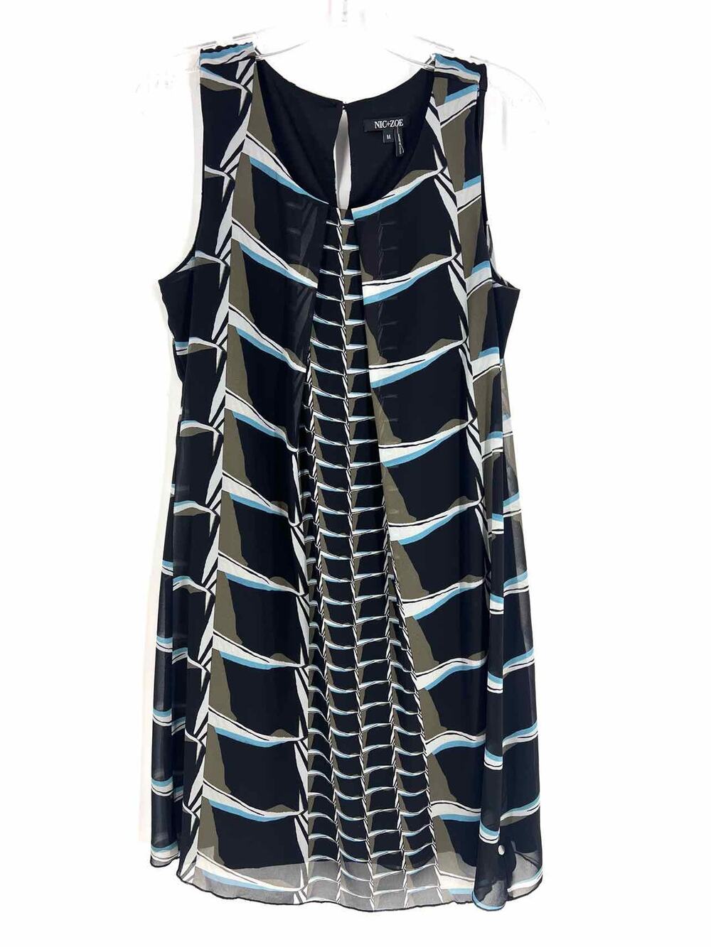 Nic + Zoe Size M Bk/Wh/Gr Print Pleat Designer Dress